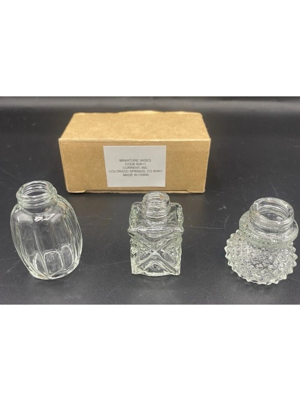 Lot of 3 Vintage Miniature Bud Vases Tiny Glass Display 1 to 2 Inch Cottagecore